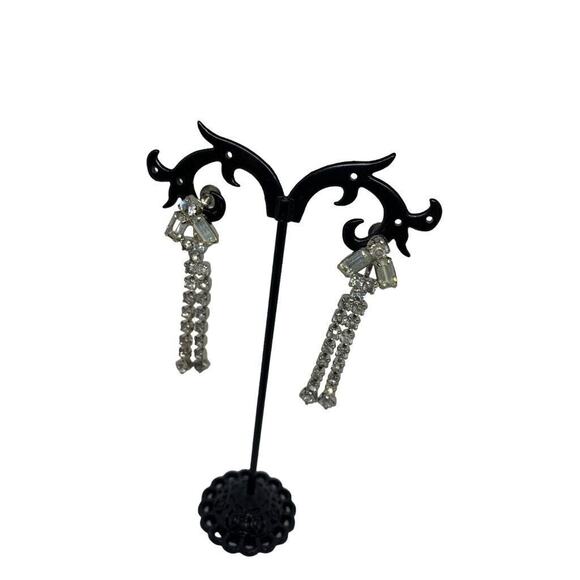 Vintage Drop Dangle Rhinestone Earrings Screwback Non-Pierced 2.25 Inches - Picture 6 of 11